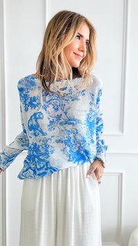 Adorable Toile Italian St Tropez Knit - French Blue-140 Sweaters-Italianissimo-Coastal Bloom Boutique, find the trendiest versions of the popular styles and looks Located in Indialantic, FL