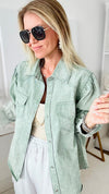 Girly Girl Cowgirl Shacket - Seafoam-130 Long Sleeve Tops-entro-Coastal Bloom Boutique, find the trendiest versions of the popular styles and looks Located in Indialantic, FL
