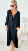 High-Low V-Neck Italian Dress - Black-200 dresses/jumpsuits/rompers-Germany-Coastal Bloom Boutique, find the trendiest versions of the popular styles and looks Located in Indialantic, FL
