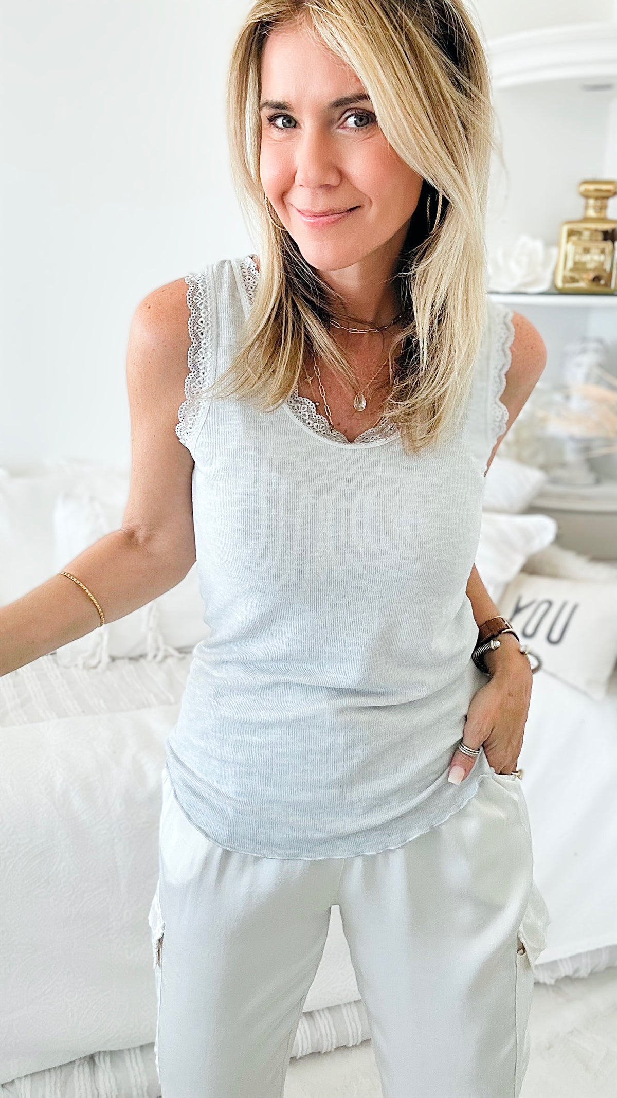 Italian Ribbed Tank Top - Gray-100 Sleeveless Tops-Yolly-Coastal Bloom Boutique, find the trendiest versions of the popular styles and looks Located in Indialantic, FL