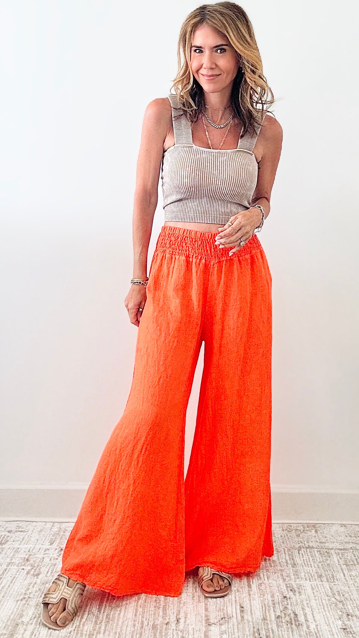 Born Free Linen Italian Palazzo - Orange-170 Bottoms-Germany-Coastal Bloom Boutique, find the trendiest versions of the popular styles and looks Located in Indialantic, FL