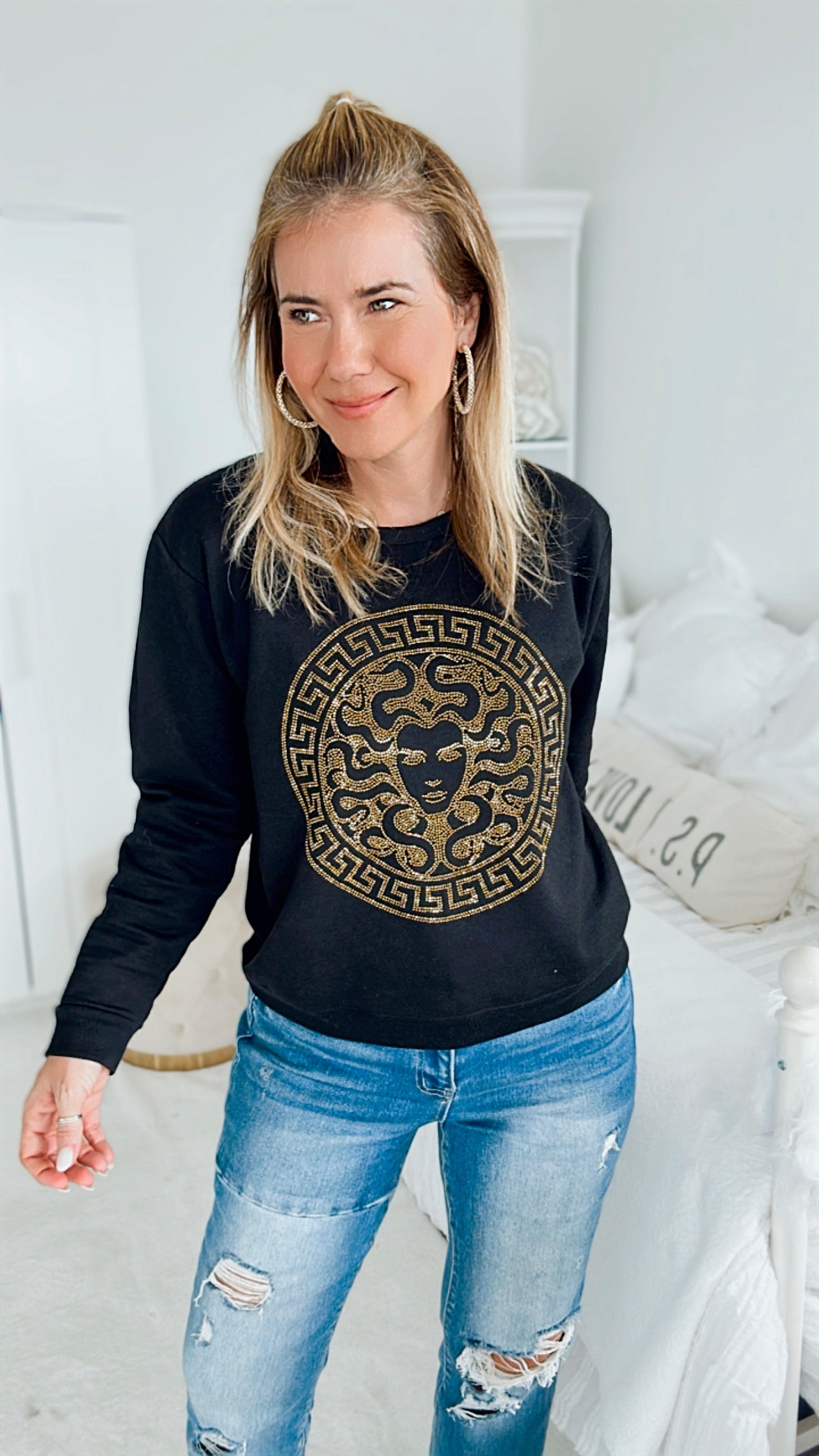 Medusa Custom Sweatshirt-130 Long Sleeve Tops-CB-Coastal Bloom Boutique, find the trendiest versions of the popular styles and looks Located in Indialantic, FL