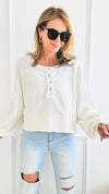 Button-up Crop Long Sleeves Top - Ivory-130 Long Sleeve Tops-BucketList-Coastal Bloom Boutique, find the trendiest versions of the popular styles and looks Located in Indialantic, FL