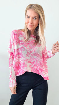 Adorable Toile Italian St Tropez Knit - Pink-140 Sweaters-Italianissimo-Coastal Bloom Boutique, find the trendiest versions of the popular styles and looks Located in Indialantic, FL
