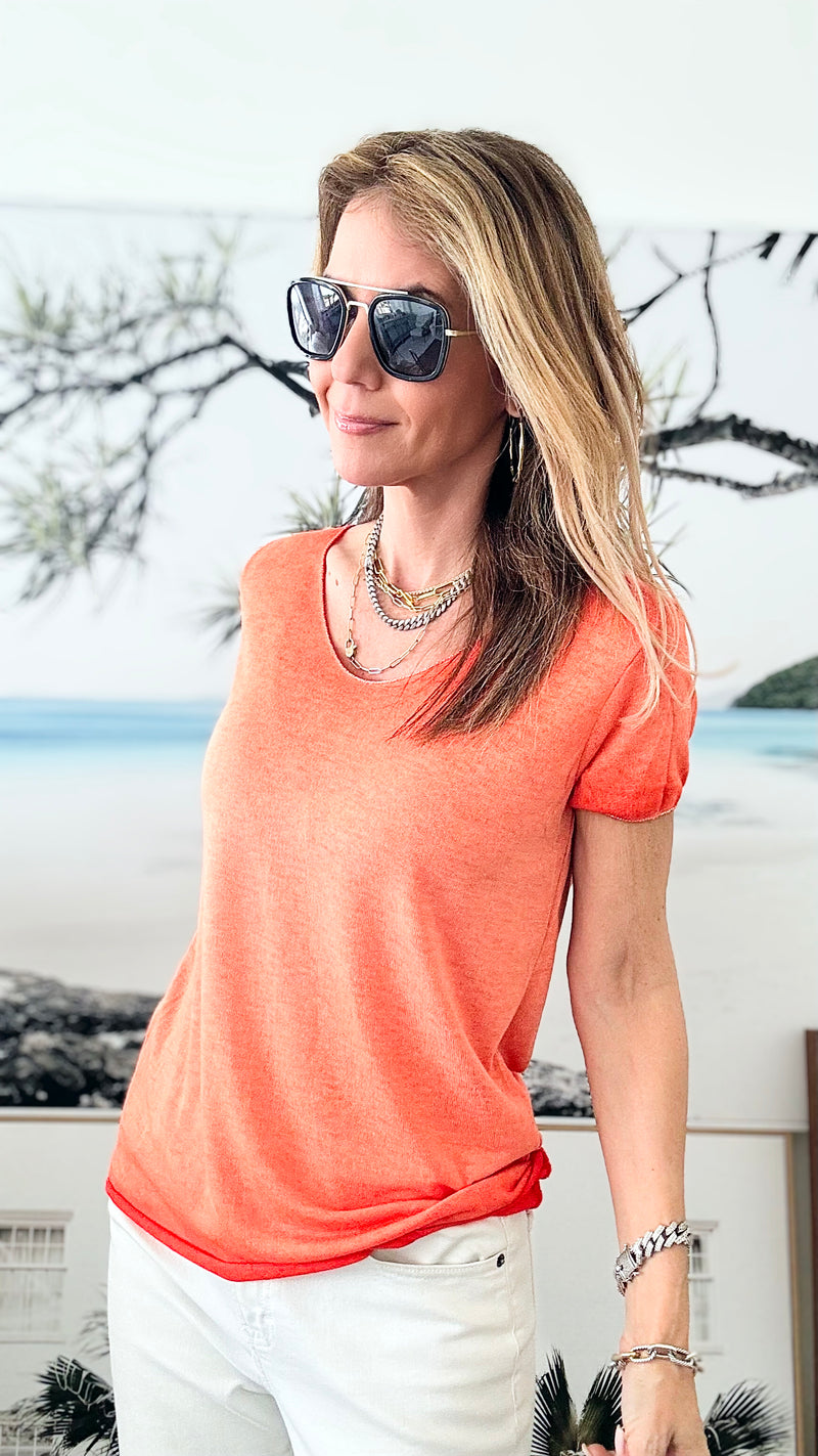 Recoleta Short Sleeve Italian Top - Orange-110 Short Sleeve Tops-Italianissimo-Coastal Bloom Boutique, find the trendiest versions of the popular styles and looks Located in Indialantic, FL