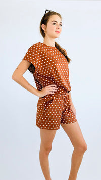 Polka Dot Taylor Top - Rust-110 Short Sleeve Tops-SEE AND BE SEEN-Coastal Bloom Boutique, find the trendiest versions of the popular styles and looks Located in Indialantic, FL