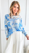 Adorable Toile Italian St Tropez Knit - French Blue-140 Sweaters-Italianissimo-Coastal Bloom Boutique, find the trendiest versions of the popular styles and looks Located in Indialantic, FL