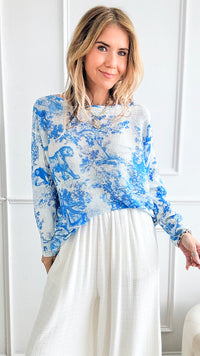 Adorable Toile Italian St Tropez Knit - French Blue-140 Sweaters-Italianissimo-Coastal Bloom Boutique, find the trendiest versions of the popular styles and looks Located in Indialantic, FL