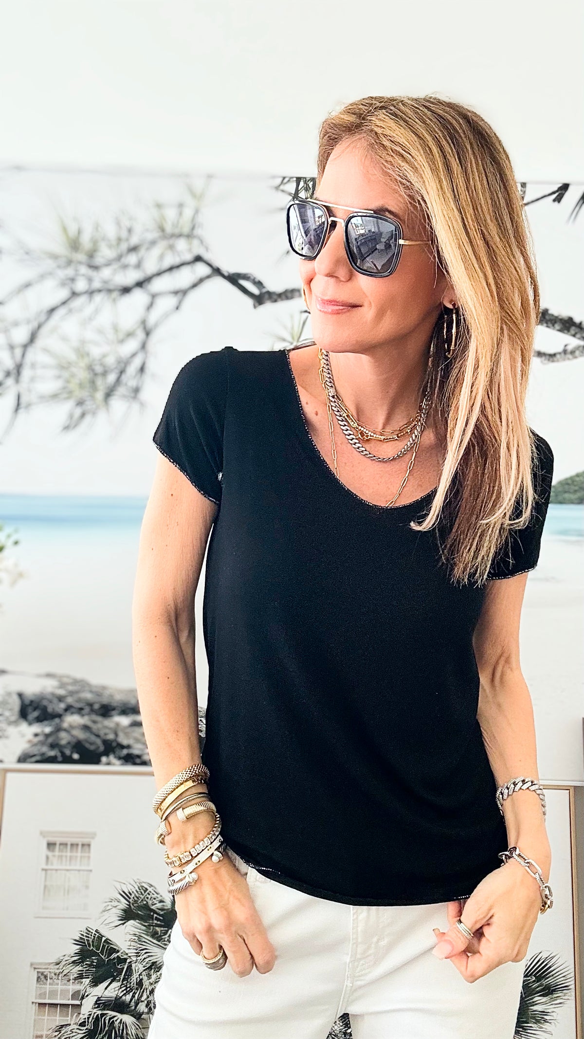 Recoleta Short Sleeve Italian Top - Black-110 Short Sleeve Tops-Germany-Coastal Bloom Boutique, find the trendiest versions of the popular styles and looks Located in Indialantic, FL