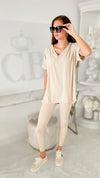 Short Sleeve Brushed Microfiber Lounge Set- Sand Beige-210 Loungewear/Sets-Zenana-Coastal Bloom Boutique, find the trendiest versions of the popular styles and looks Located in Indialantic, FL