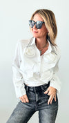 Collar Diamond Embellished Blouse- White-160 Jackets-JJ's Fairyland-Coastal Bloom Boutique, find the trendiest versions of the popular styles and looks Located in Indialantic, FL