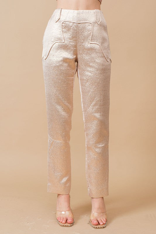 Metallic Straight-Leg Ankle Sable Western Pants-170 Bottoms-BLUE B-Coastal Bloom Boutique, find the trendiest versions of the popular styles and looks Located in Indialantic, FL