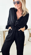 Ready to Go Drawstring Jumpsuit - Black-200 dresses/jumpsuits/rompers-HYFVE-Coastal Bloom Boutique, find the trendiest versions of the popular styles and looks Located in Indialantic, FL