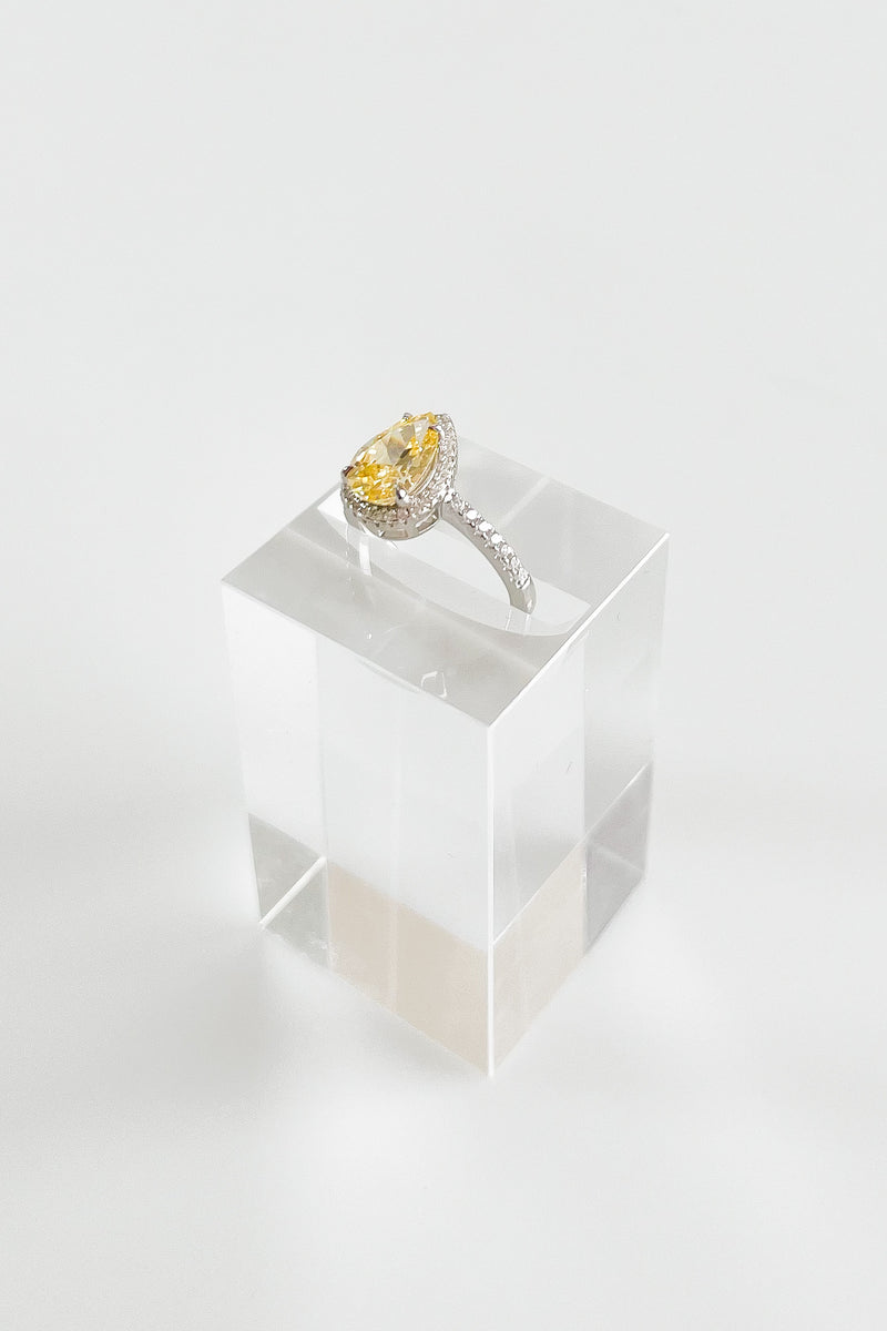 Sterling Silver Canary Pear Halo Ring-230 Jewelry-NYC-Coastal Bloom Boutique, find the trendiest versions of the popular styles and looks Located in Indialantic, FL