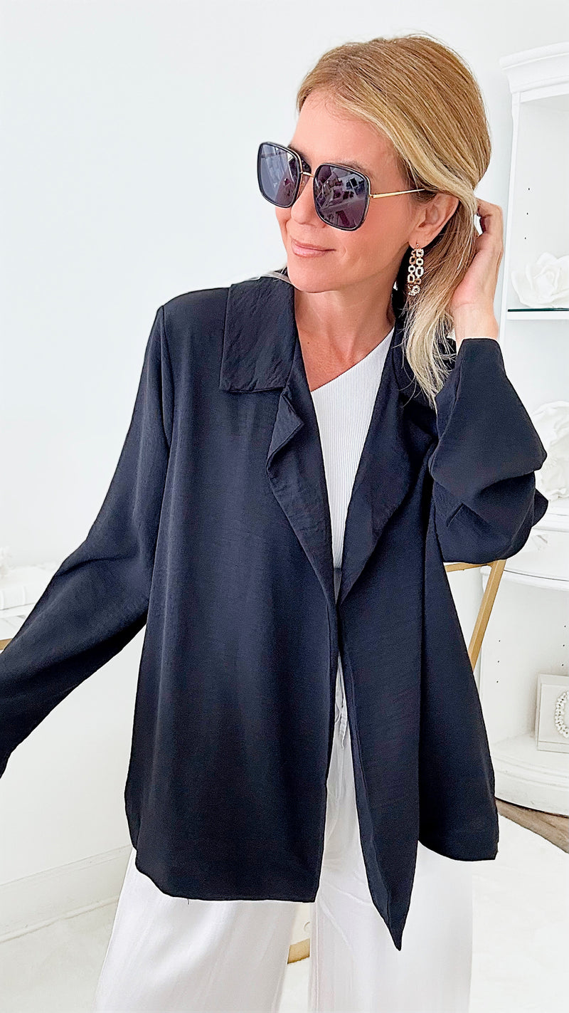 Lunch Break Open Blazer - Black-160 Jackets-CULTURE CODE-Coastal Bloom Boutique, find the trendiest versions of the popular styles and looks Located in Indialantic, FL