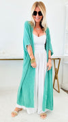 Italian Long Linen Cardigan - Aqua Green-150 Cardigans/Layers-Venti6 Outlet-Coastal Bloom Boutique, find the trendiest versions of the popular styles and looks Located in Indialantic, FL