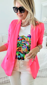 Longline Italian Blazer - Neon Pink-160 Jackets-Venti6 Outlet-Coastal Bloom Boutique, find the trendiest versions of the popular styles and looks Located in Indialantic, FL