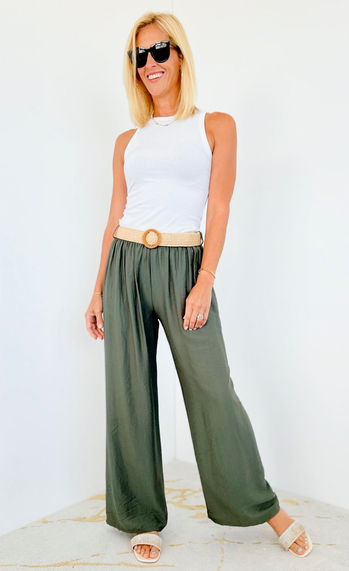 Elegant Ease Italian Pant - Olive-pants-Italianissimo-Coastal Bloom Boutique, find the trendiest versions of the popular styles and looks Located in Indialantic, FL