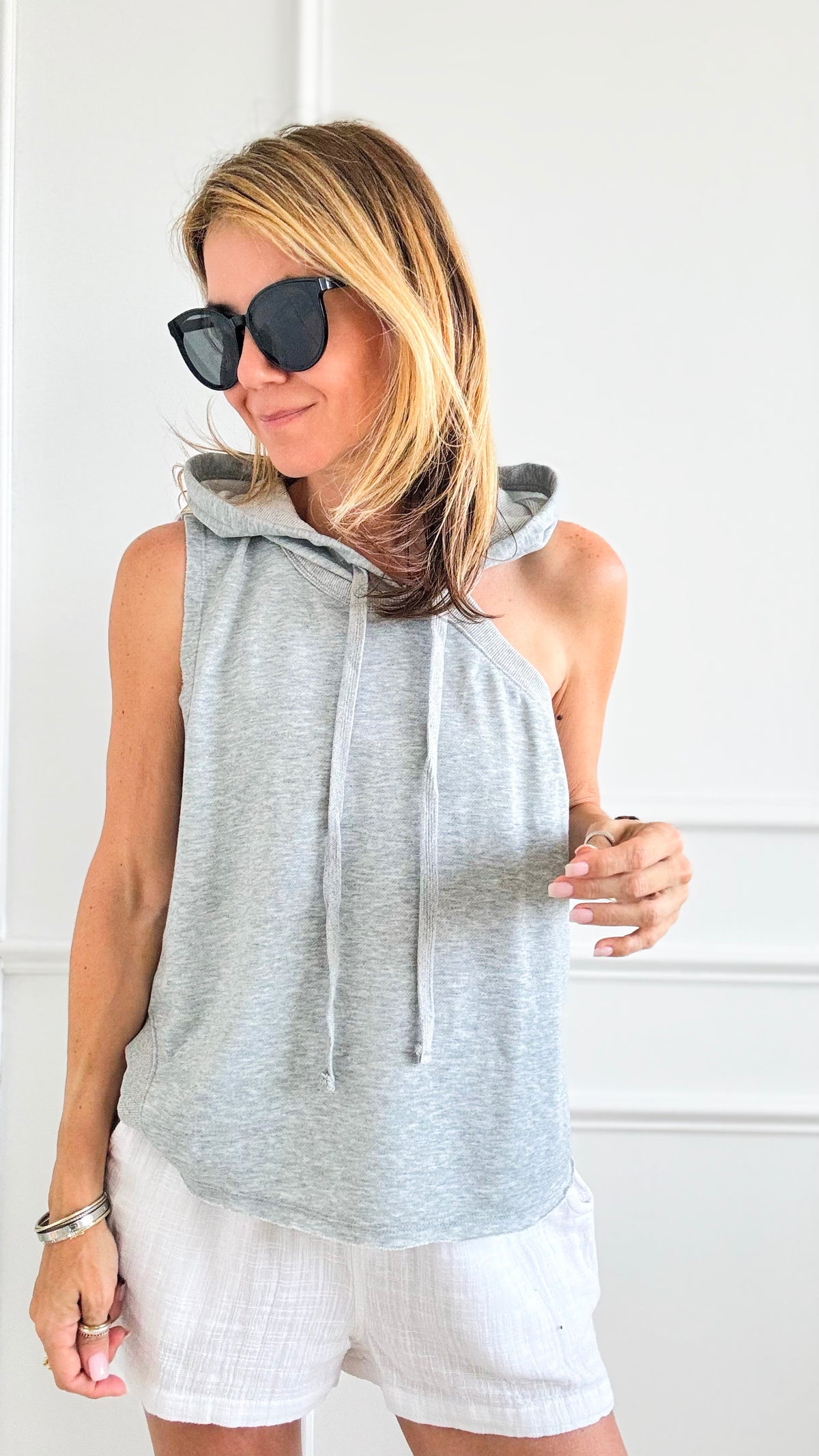 Cutout Asymmetrical Hoodie Top-100 Sleeveless Tops-Dance and Marvel-Coastal Bloom Boutique, find the trendiest versions of the popular styles and looks Located in Indialantic, FL