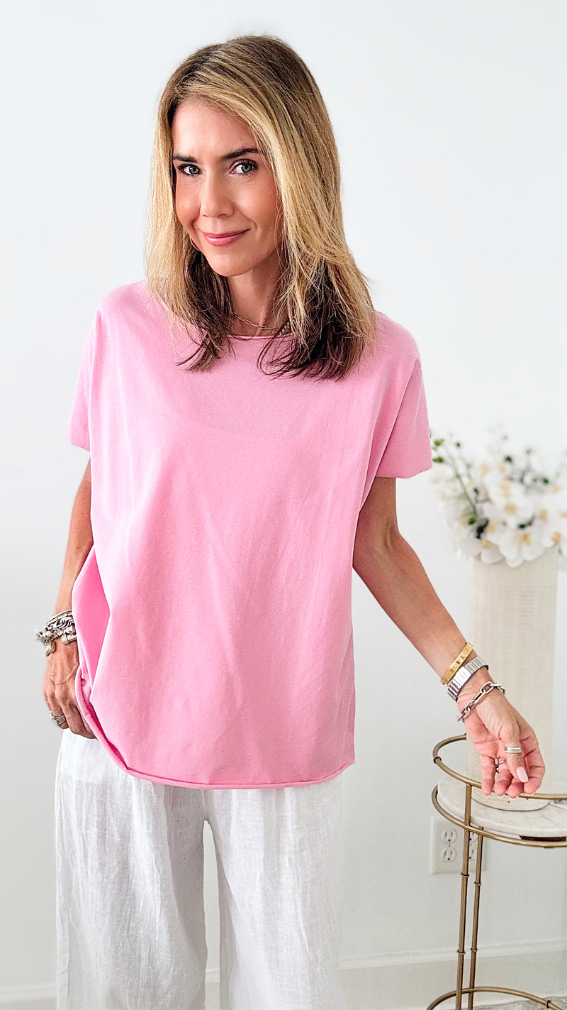 Easy Breezy Italian Tee - Pink-110 Short Sleeve Tops-Italianissimo-Coastal Bloom Boutique, find the trendiest versions of the popular styles and looks Located in Indialantic, FL