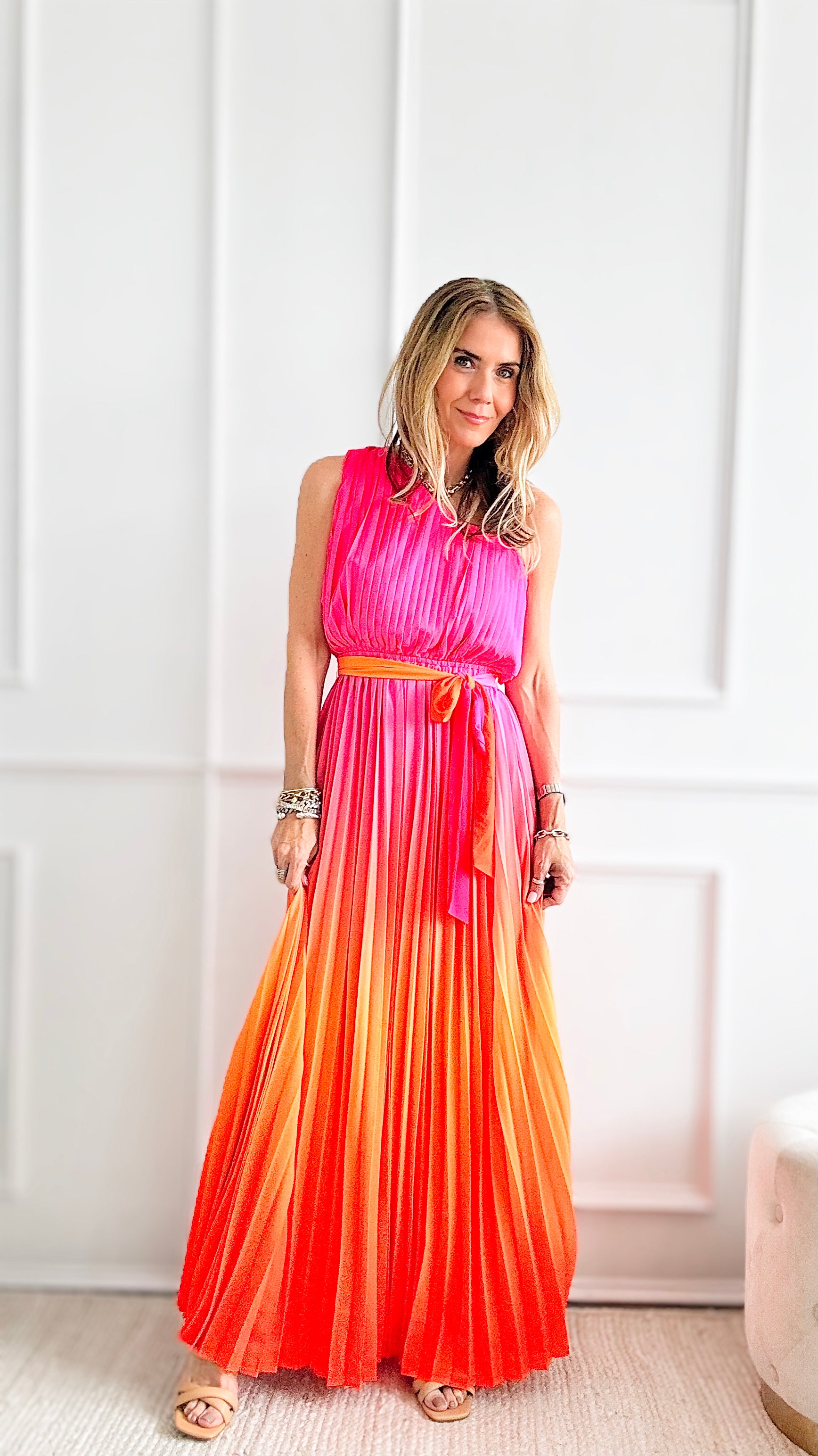One Shoulder Faded Print Maxi Dress-Pink Orange-200 dresses/jumpsuits/rompers-Flying Tomato-Coastal Bloom Boutique, find the trendiest versions of the popular styles and looks Located in Indialantic, FL
