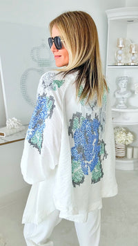 Roses are Blue Sequin Kimono-150 Cardigans/Layers-TOUCHE PRIVE-Coastal Bloom Boutique, find the trendiest versions of the popular styles and looks Located in Indialantic, FL