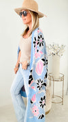Dazing Dasies Italian Long Cardigan - Sky Blue-150 Cardigans/Layers-Yolly-Coastal Bloom Boutique, find the trendiest versions of the popular styles and looks Located in Indialantic, FL