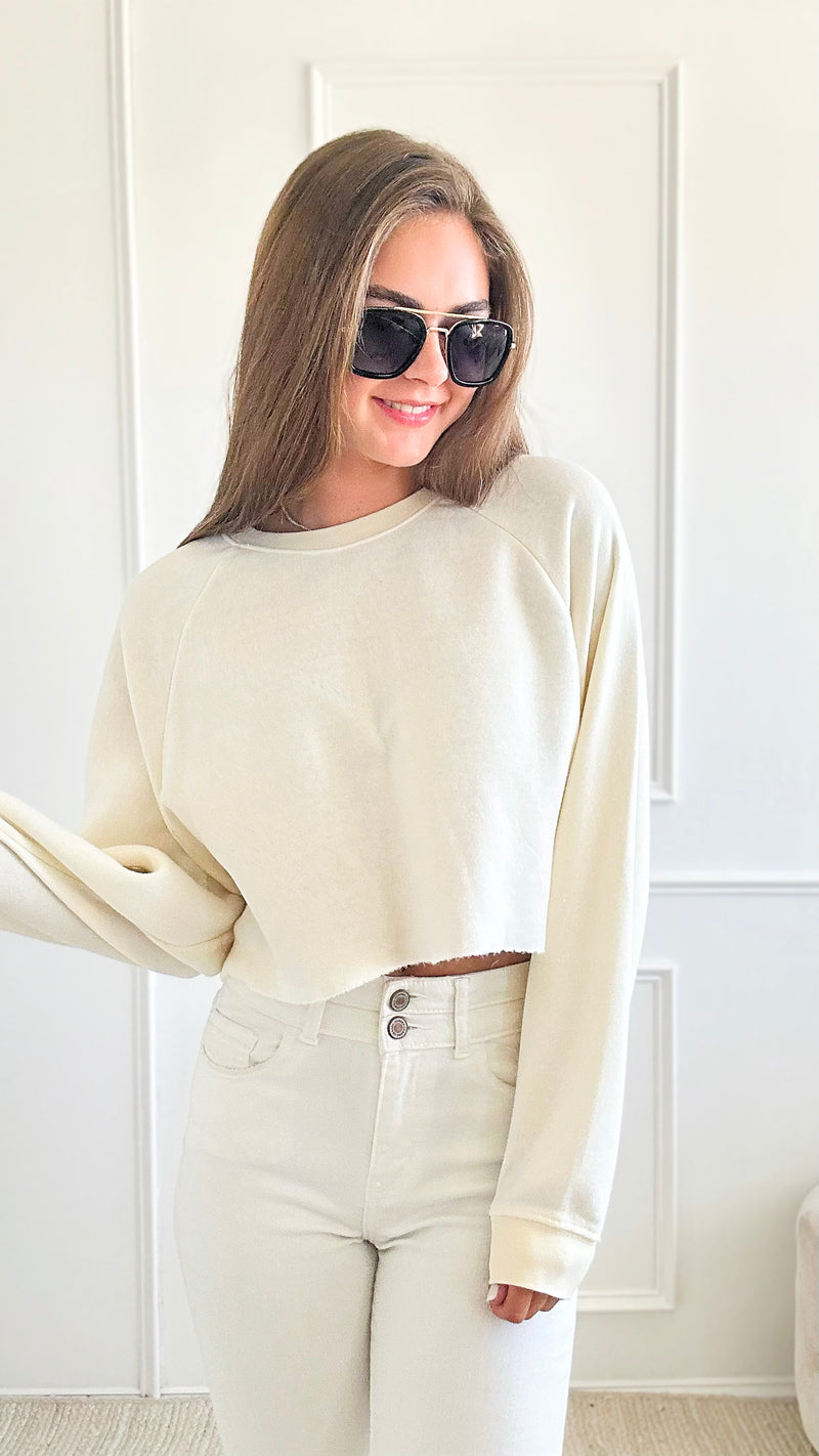Raglan Sleeves Cropped Sweatshirt - Cream-130 Long Sleeve Tops-HYFVE-Coastal Bloom Boutique, find the trendiest versions of the popular styles and looks Located in Indialantic, FL