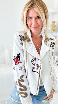 A Work of Art Zip Jacket - White-160 Jackets-Aratta-Coastal Bloom Boutique, find the trendiest versions of the popular styles and looks Located in Indialantic, FL