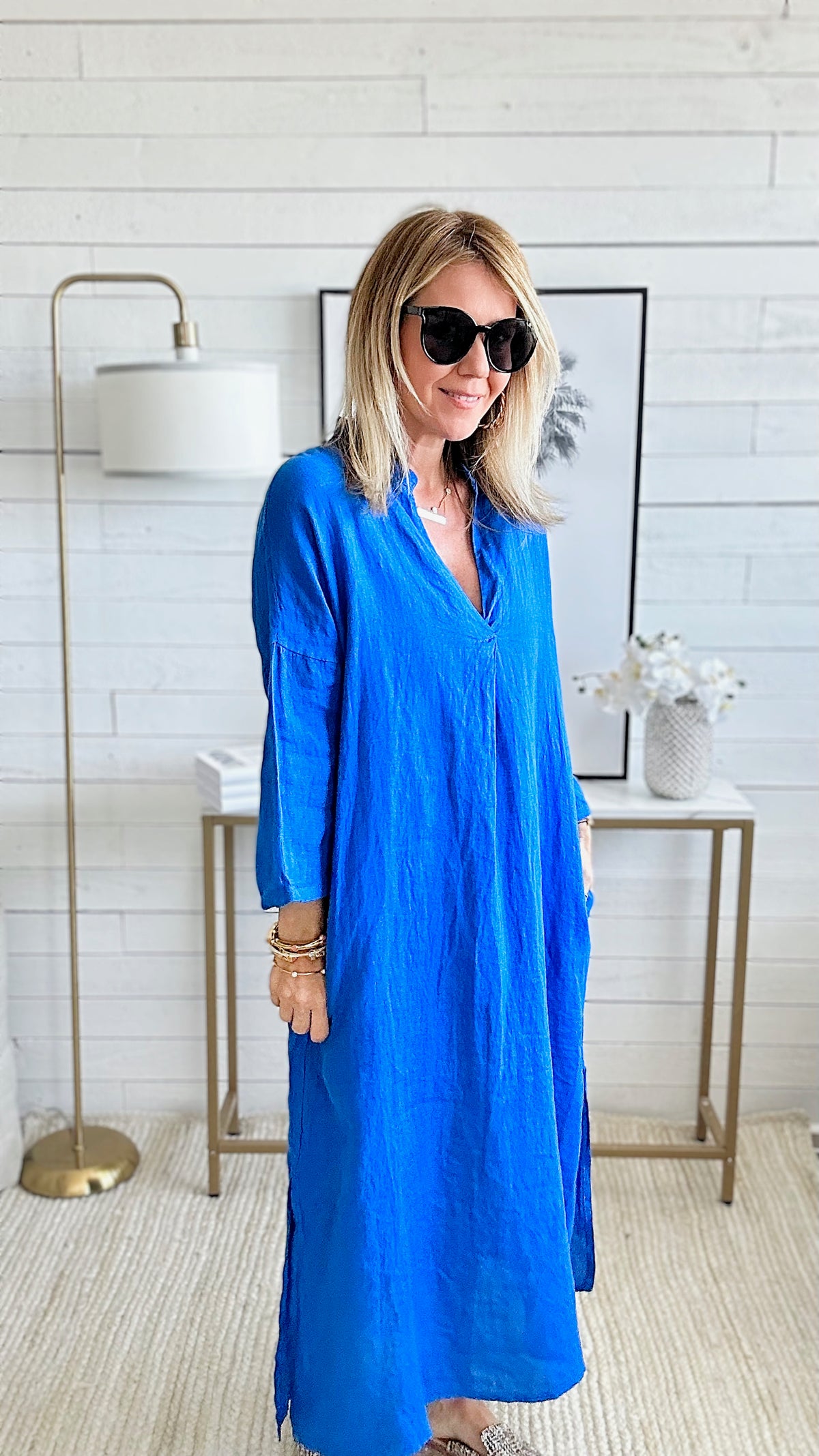 Pocketed Linen Tunic Italian Dress - Blue-200 Dresses/Jumpsuits/Rompers-Yolly-Coastal Bloom Boutique, find the trendiest versions of the popular styles and looks Located in Indialantic, FL