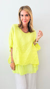 Linen Ruffle Italian Top - Neon Yellow-110 Short Sleeve Tops-Italianissimo-Coastal Bloom Boutique, find the trendiest versions of the popular styles and looks Located in Indialantic, FL