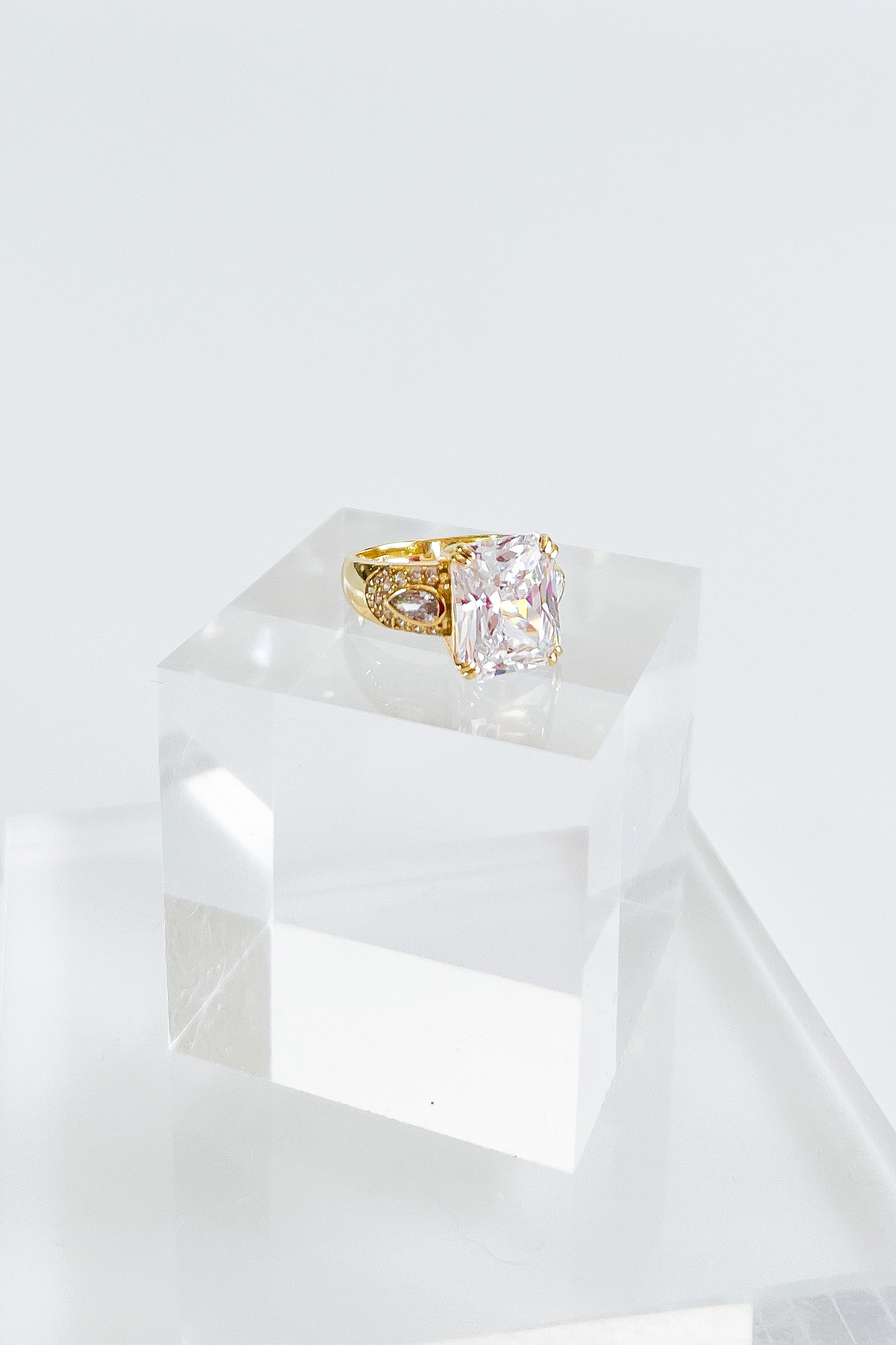 PRE ORDER-Sterling Silver Emerald Cut CZ Pearl Ring-230 Jewelry-NYC-Coastal Bloom Boutique, find the trendiest versions of the popular styles and looks Located in Indialantic, FL
