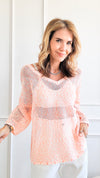 Two Toned Crochet Knit -Orange - White-140 Sweaters-Miracle-Coastal Bloom Boutique, find the trendiest versions of the popular styles and looks Located in Indialantic, FL