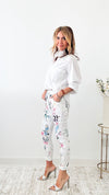 Flowers Printed Italian Jogger-170 Bottoms-Venti6-Coastal Bloom Boutique, find the trendiest versions of the popular styles and looks Located in Indialantic, FL