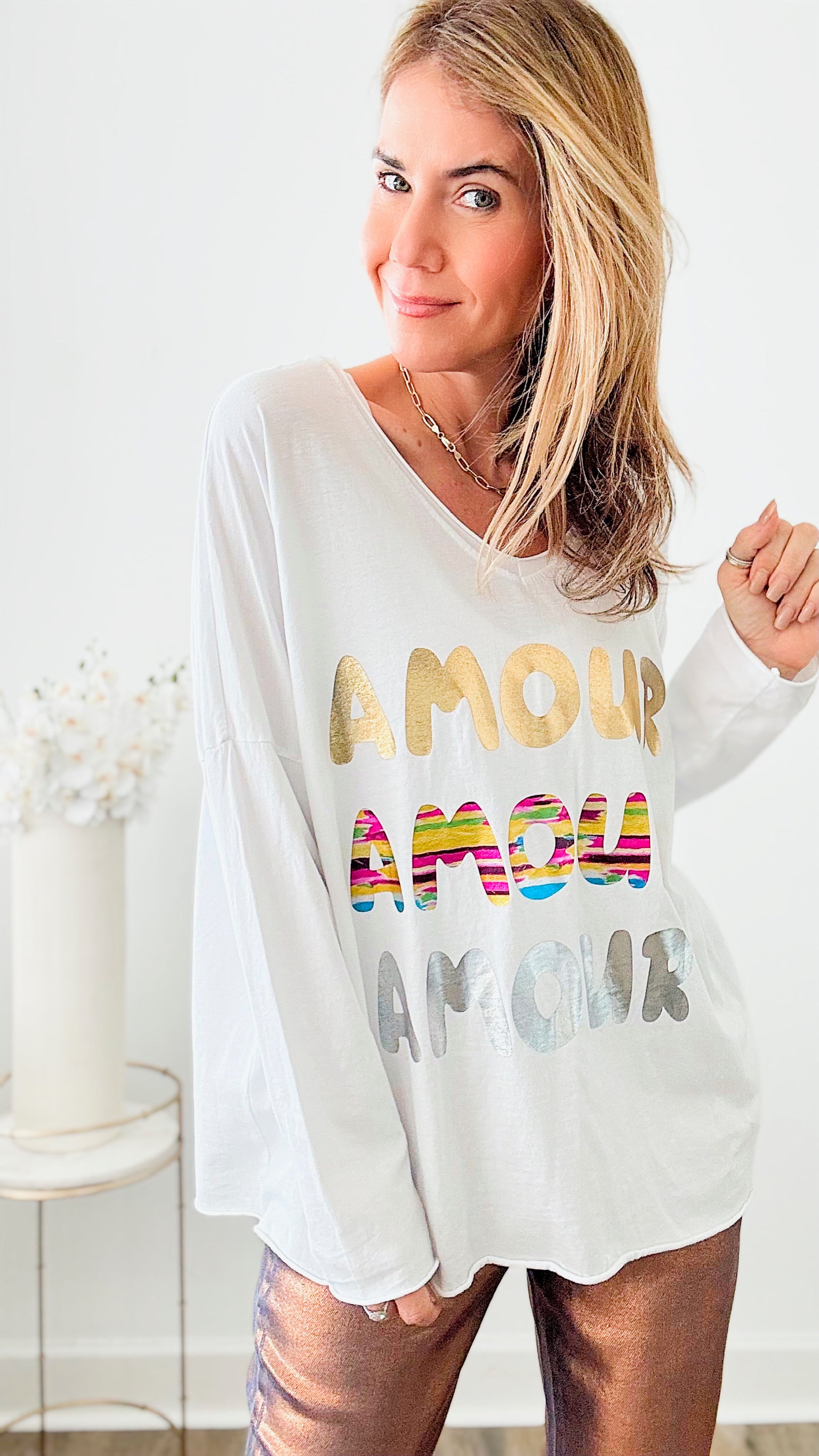 Amour Elegance Italian Sweater - White-140 Sweaters-Italianissimo-Coastal Bloom Boutique, find the trendiest versions of the popular styles and looks Located in Indialantic, FL