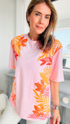 Sunset Palm Tree Pearl Embellished T-Shirt-110 Short Sleeve Tops-On Twelfth-Coastal Bloom Boutique, find the trendiest versions of the popular styles and looks Located in Indialantic, FL