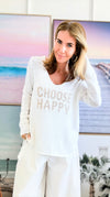 Choose Happy Knit Sweater - White/Khaki-140 Sweaters-Miracle-Coastal Bloom Boutique, find the trendiest versions of the popular styles and looks Located in Indialantic, FL