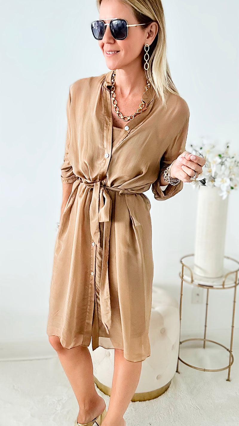 Sheer Italian 2 Piece Dress - Camel-200 dresses/jumpsuits/rompers-Germany-Coastal Bloom Boutique, find the trendiest versions of the popular styles and looks Located in Indialantic, FL