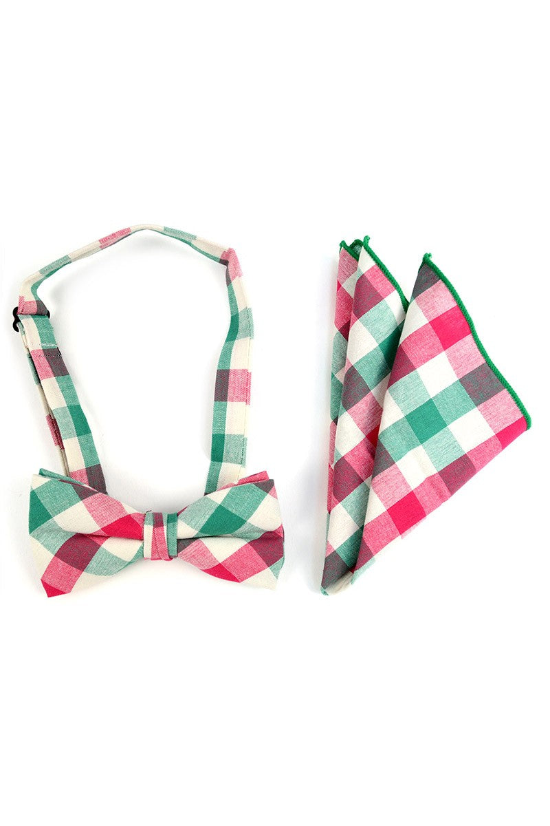 Bow Tie and Pocket Square Set - Pink&Green-260 Other Accessories-Selini New York-Coastal Bloom Boutique, find the trendiest versions of the popular styles and looks Located in Indialantic, FL