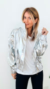 Ground Control Metallic Bomber Jacket - Silver-160 Jackets-Beston-Coastal Bloom Boutique, find the trendiest versions of the popular styles and looks Located in Indialantic, FL