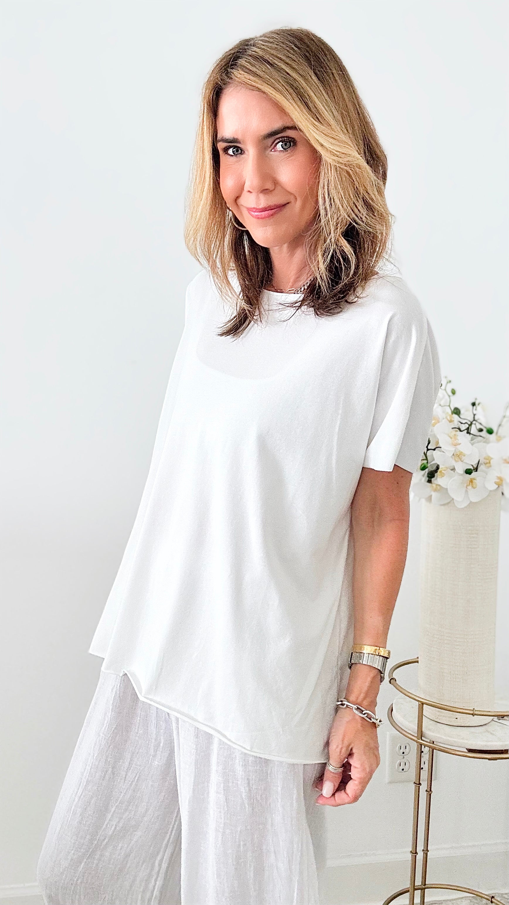 Easy Breezy Italian tee - White-110 Short Sleeve Tops-Italianissimo-Coastal Bloom Boutique, find the trendiest versions of the popular styles and looks Located in Indialantic, FL