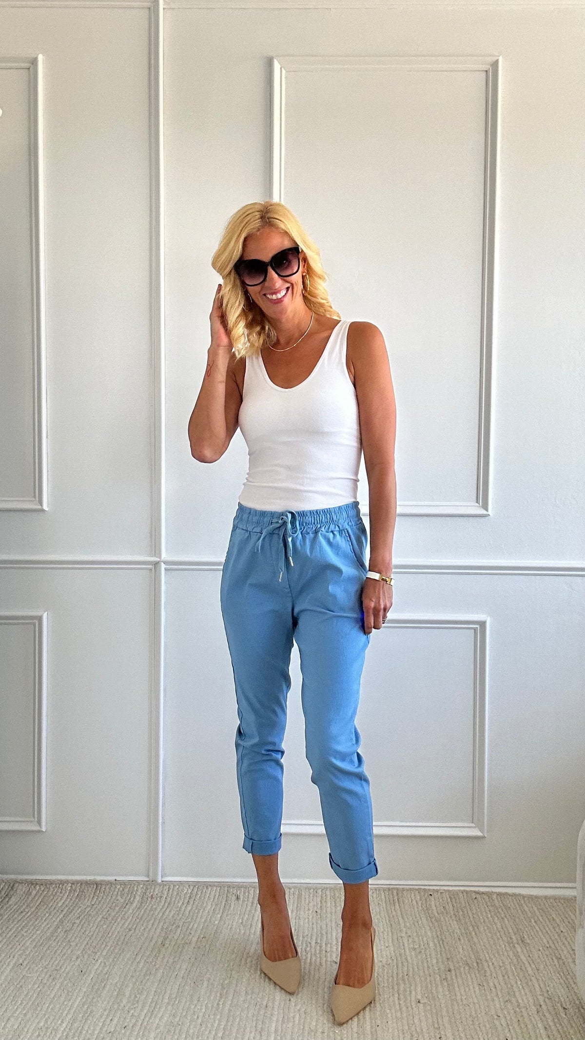 Spring Italian Jogger Pant - Steel Blue-180 Joggers-Italianissimo-Coastal Bloom Boutique, find the trendiest versions of the popular styles and looks Located in Indialantic, FL