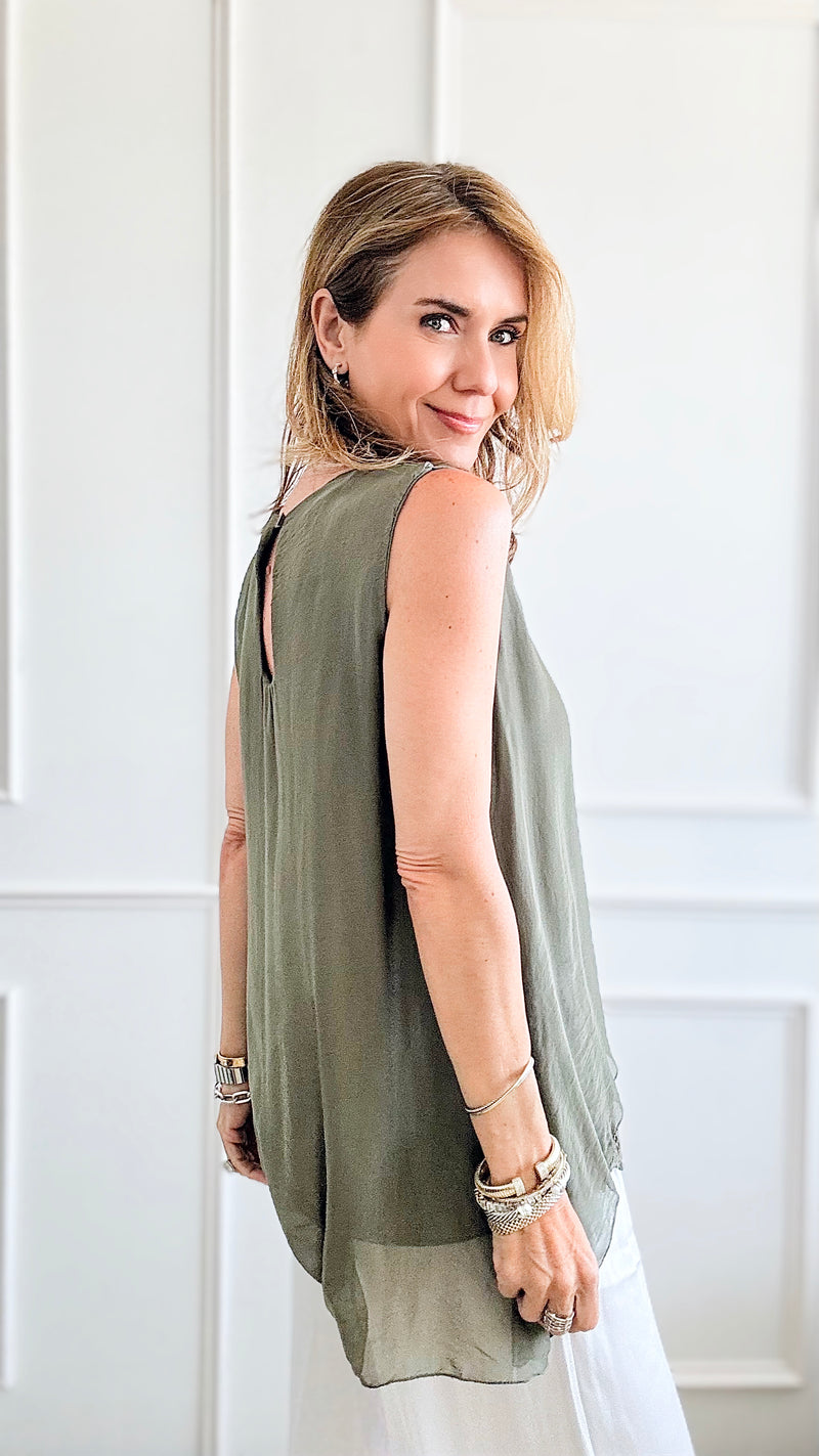 Sheer Sophistication Italian Top - Olive-110 Short Sleeve Tops-Italianissimo-Coastal Bloom Boutique, find the trendiest versions of the popular styles and looks Located in Indialantic, FL