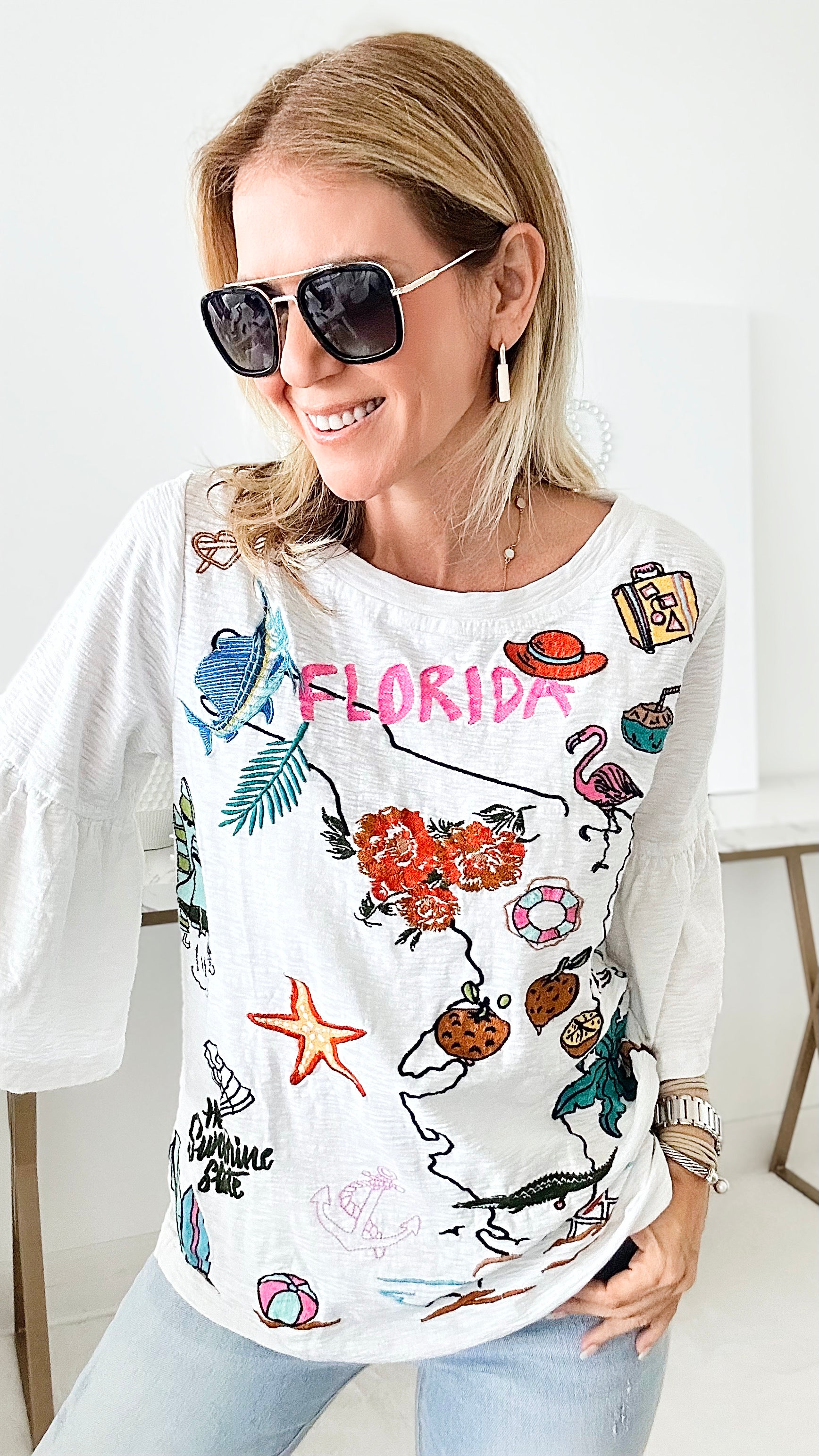 The Sunshine State Embroidered Top-120 Graphic-Avani del amour-Coastal Bloom Boutique, find the trendiest versions of the popular styles and looks Located in Indialantic, FL