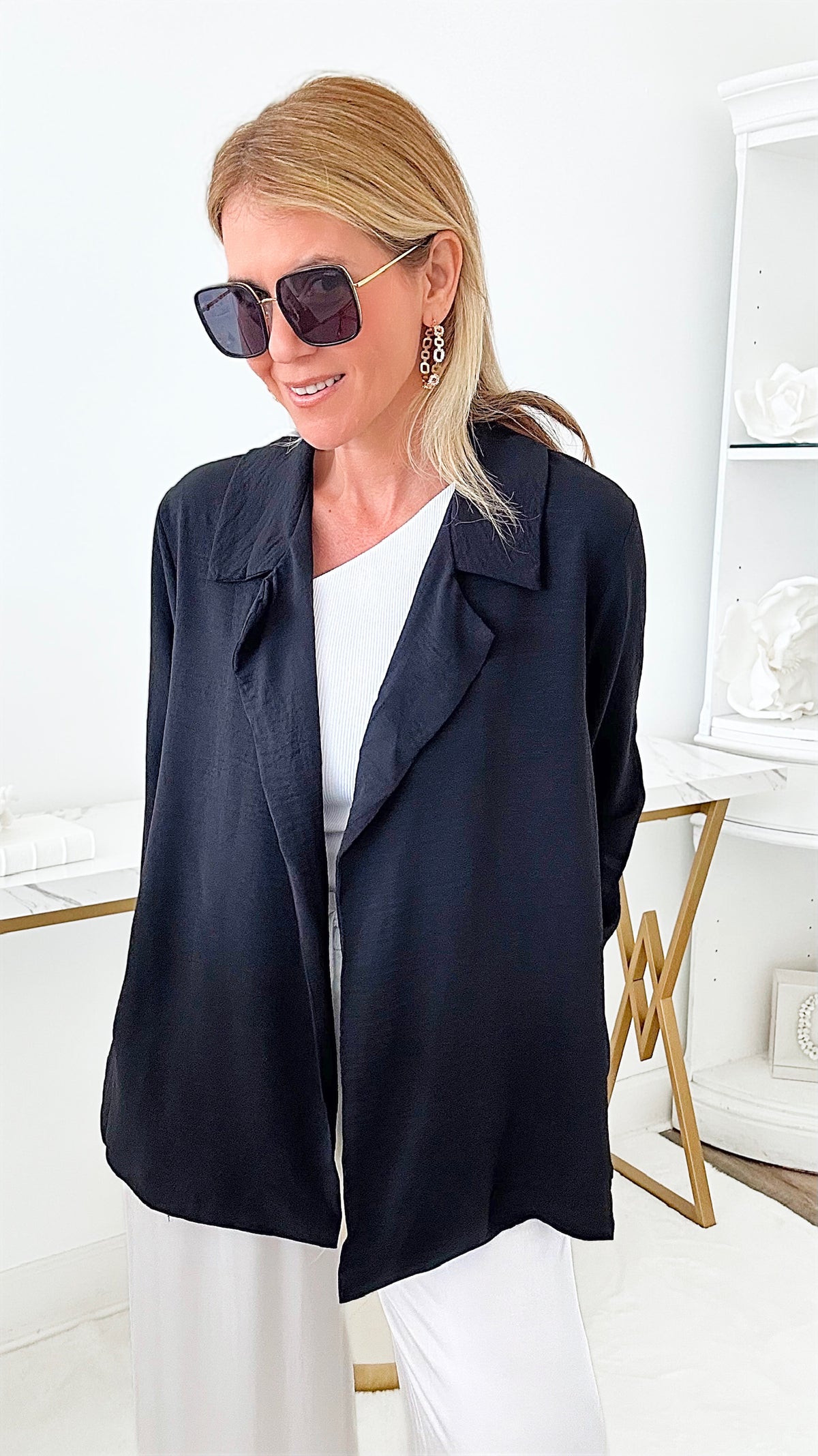 Lunch Break Open Blazer - Black-160 Jackets-CULTURE CODE-Coastal Bloom Boutique, find the trendiest versions of the popular styles and looks Located in Indialantic, FL