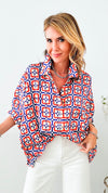 Relaxed Fit Printed Button Down Top-110 Short Sleeve Tops-EESOME-Coastal Bloom Boutique, find the trendiest versions of the popular styles and looks Located in Indialantic, FL