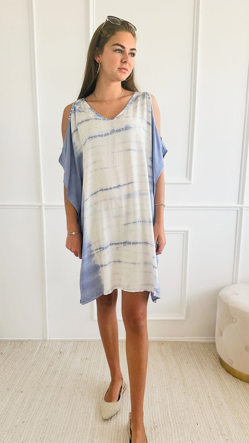 Tie Dye Woven Dress - Powder Blue-110 Short Sleeve Tops-Chatoyant-Coastal Bloom Boutique, find the trendiest versions of the popular styles and looks Located in Indialantic, FL