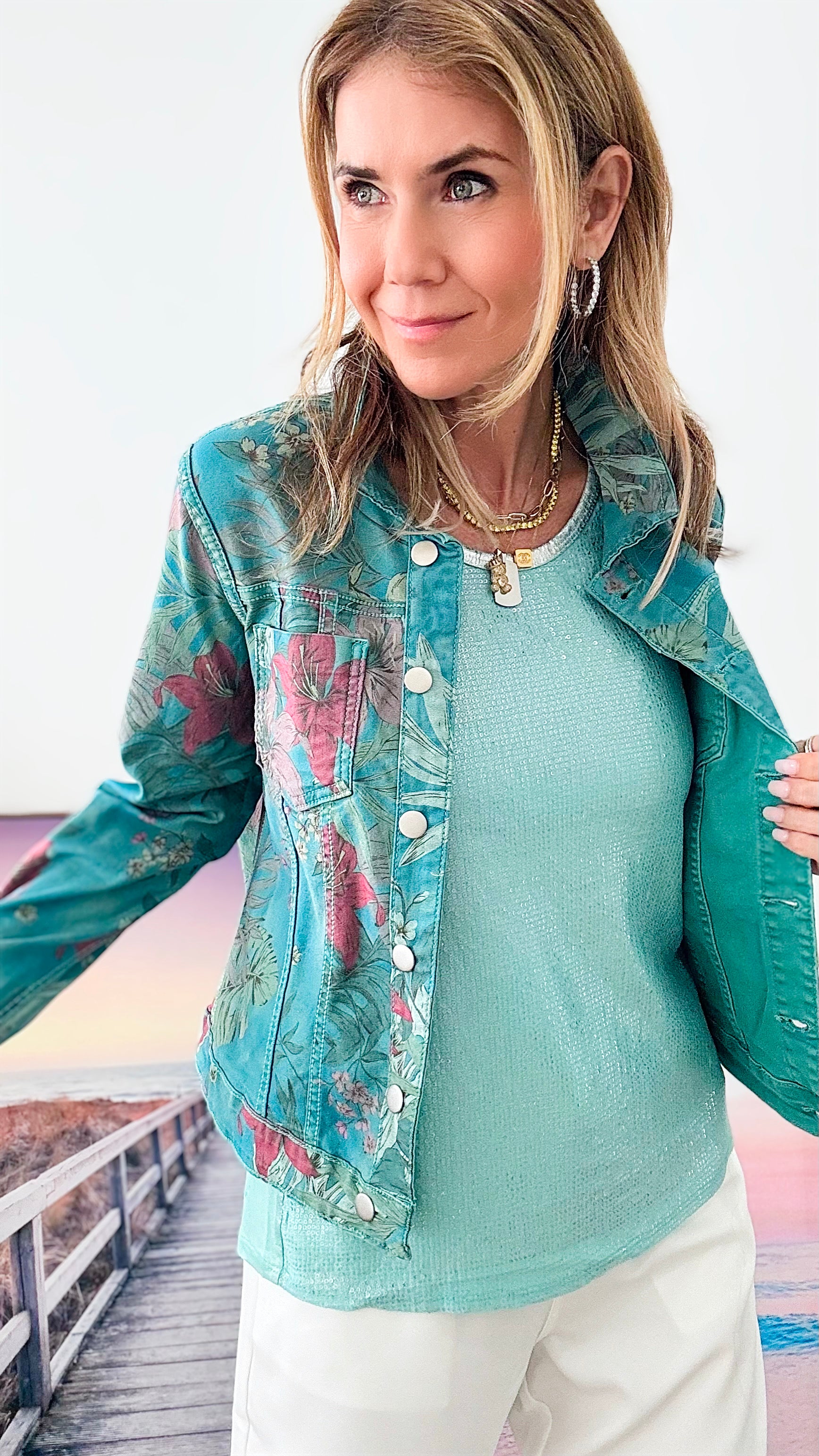Flower Print Reversible Jacket-160 Jackets-Tempo-Coastal Bloom Boutique, find the trendiest versions of the popular styles and looks Located in Indialantic, FL