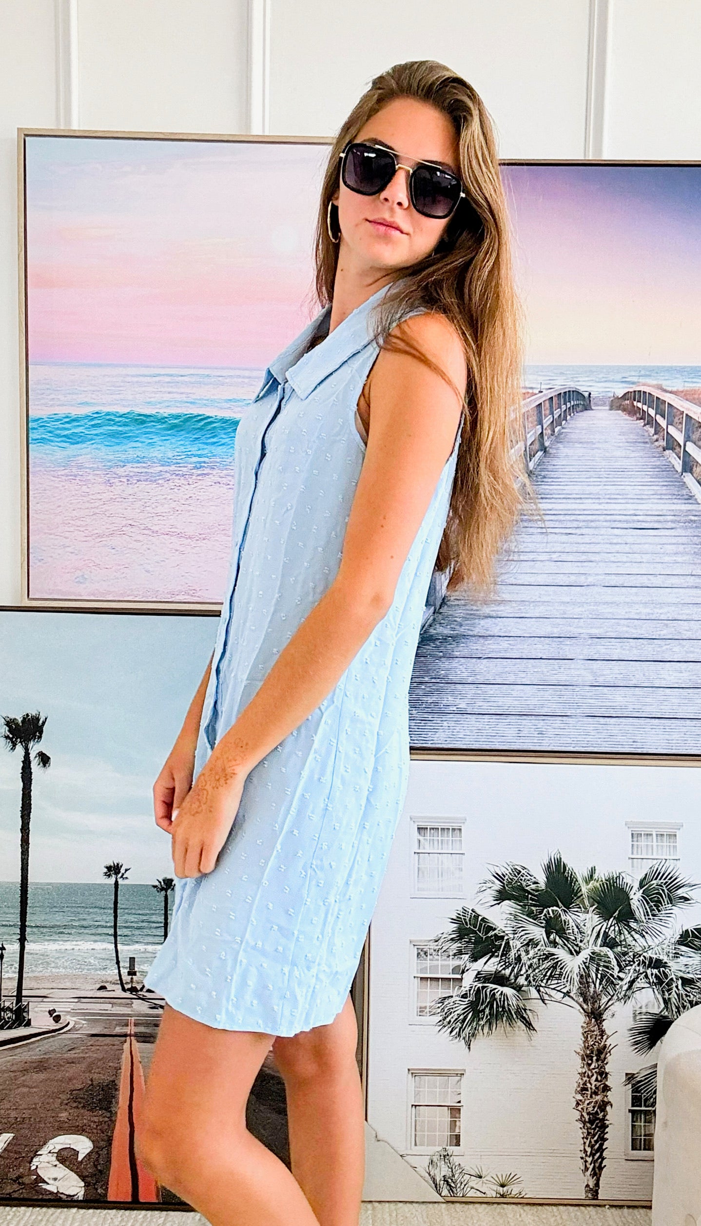 Swiss Dot Detailed Sleeveless Dress-Ice Blue-200 dresses/jumpsuits/rompers-Rousseau-Coastal Bloom Boutique, find the trendiest versions of the popular styles and looks Located in Indialantic, FL