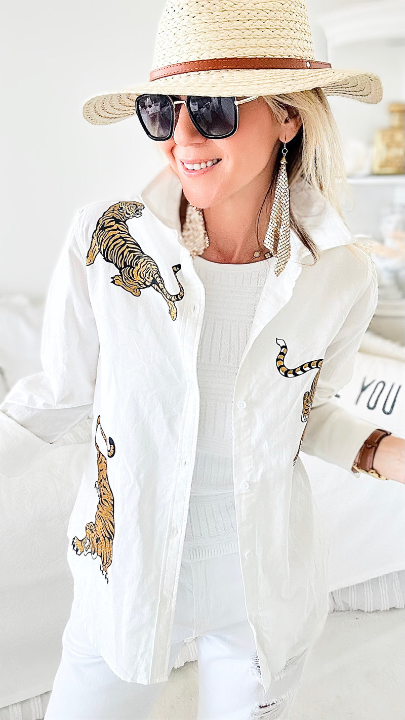 Fierce Spirit Button Up Shirt Blouse-130 Long Sleeve Tops-Blue B-Coastal Bloom Boutique, find the trendiest versions of the popular styles and looks Located in Indialantic, FL